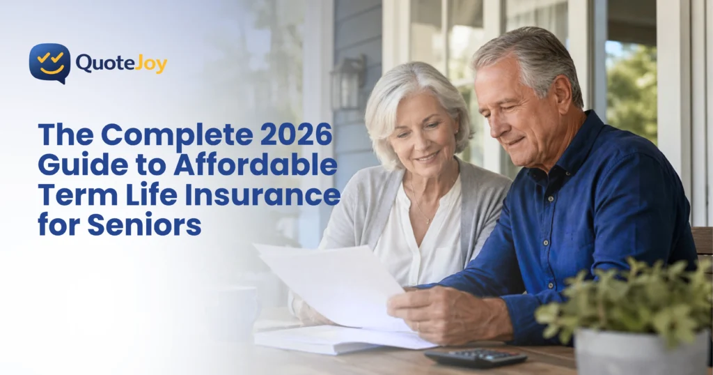 Senior couple reviewing affordable term life insurance options in 2026